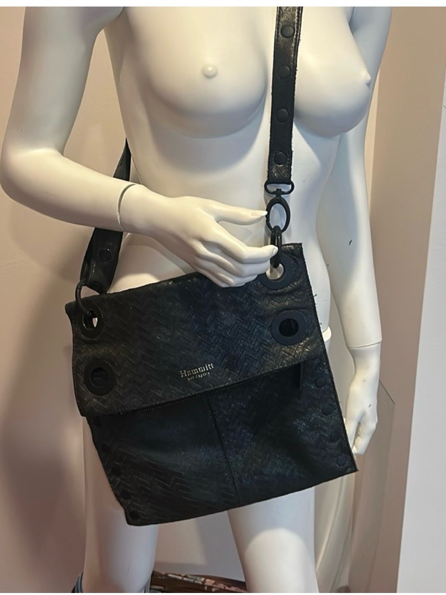 Hammitt Black Textured Leather Crossbody Bag With Ring Accents